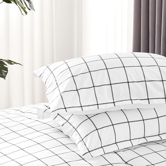 SLEEP ZONE Comforter Set for Queen Size, All-Season Queen Down Alternative Quilted Comforter, Winter Warmth Breathable,Super Soft,Machine Washable(88x88) (Grey Grid White, Queen)