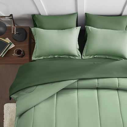 Maple&Stone Full Size Comforter Set 7 Pieces Bed in a Bag - Down Alternative Bed Set with Sheets, Pillowcases & Shams, Soft Reversible Duvet Insert,Sage Green