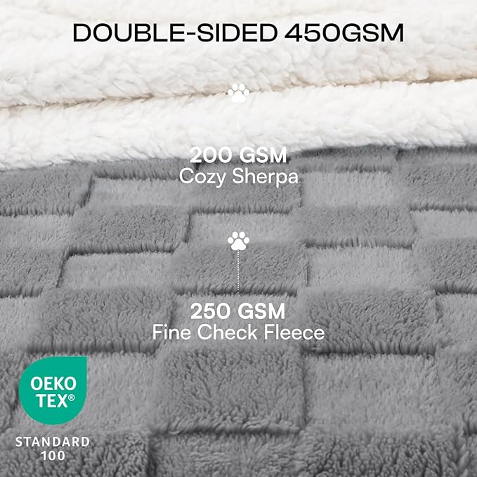 Luciphia Waterproof Dog Blanket for Medium Dogs Washable Soft Sherpa Fleece Cat Blankets with 3D Jacquard Cozy Calming Reversible Couch Protector Furniture Protection for Pet, Gray White, 57x40 inch