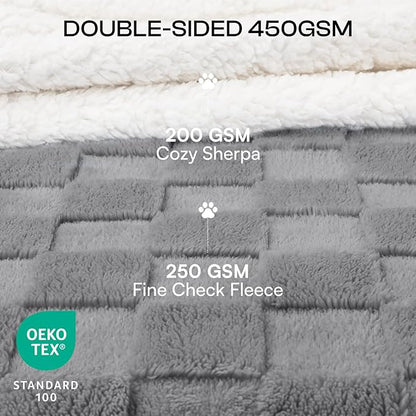 Luciphia Waterproof Dog Blanket for Large Dogs Washable Soft Sherpa Fleece Cat Blankets with 3D Jacquard Cozy Calming Reversible Bed Couch Protector Furniture Protection for Pet, Gray White,65x57 inch