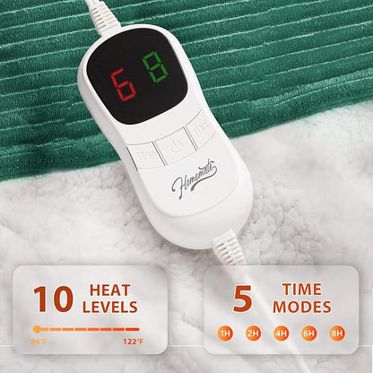 Homemate Heated Blanket Electric Throw - 50"x60" Heating Blanket Throw 1/2/4/6/8 Hours Auto-Off 10 Heat Levels Over-Heat Protection Soft Flannel Sherpa ETL Certification