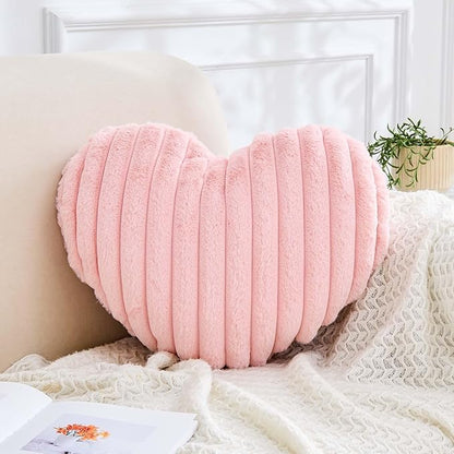 Heart Pillows Heart Decorative Pillow Soft Fluffy Heart Shaped Pink Throw Pillows with Faux Rabbit Fur Aesthetic Room Decor Cute Pillow for Valentines Mother's Day
