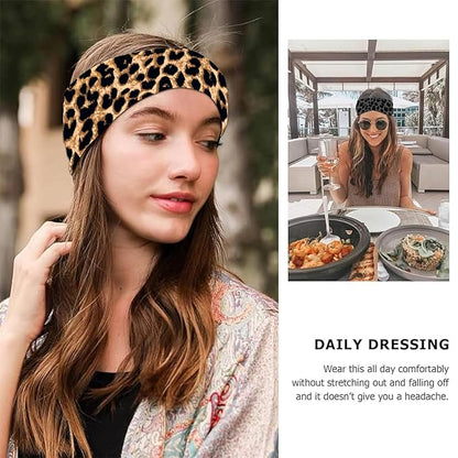 Cheetah Headbands for Women Trendy Leopard Wide Head Bands for Women's Hair Non Slip Wraps Elastic Stretchy Bandanas Workout Fashion Hair Accessories Birthday Gifts for Valentines 6PCS