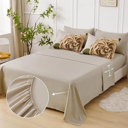 Drucon Brown Floral Comforter Set King, 7 Pieces Bed in a Bag Botanical Floral Comforter Soft Microfiber Brown Bedding Set King Size Bed with Sheet and Pillowcase