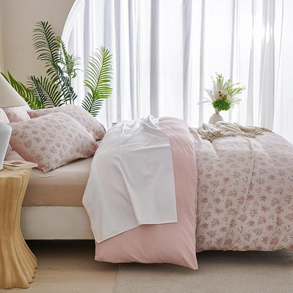 Floral King Comforter Set 3 Pieces Soft Cute Floral Bedding Comforter Lightweight Garden Style King Floral Botanical Comforter Set for All Seasons 1 Comforter and 2 Pillowcases