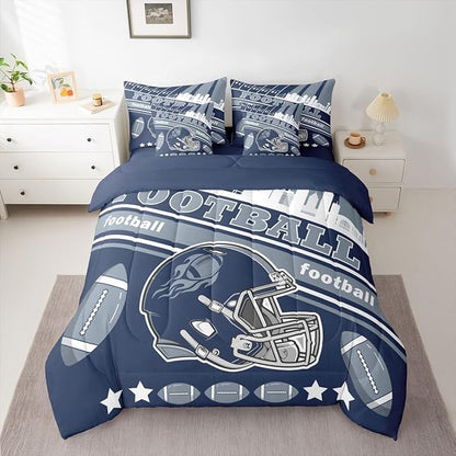 Feelyou Football 7 Pieces Comforter Sets Queen Size Kids Bedding Set for All Season Rugby Sports Football City Bed in a Bag with Comforter, Sheets, Pillowcases & Cushion Cover