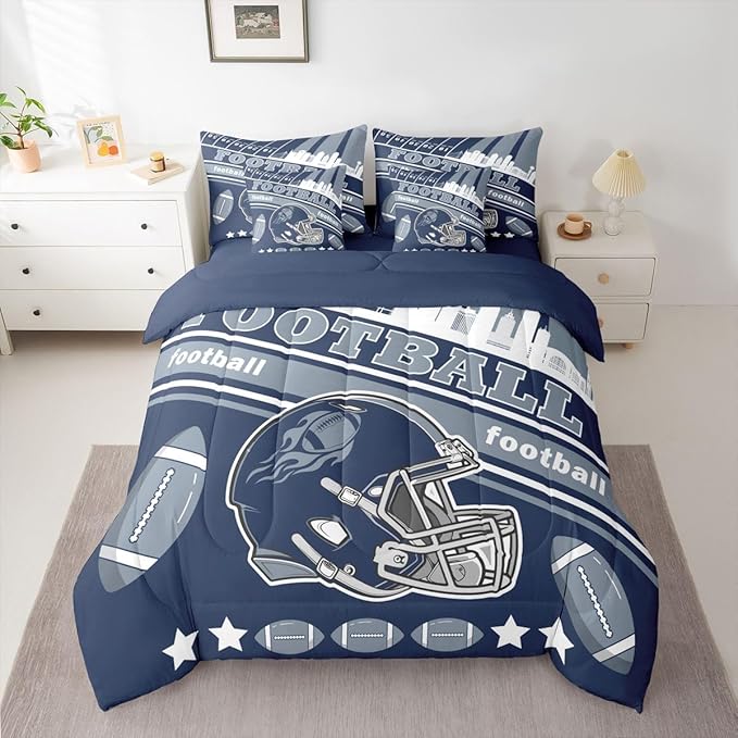 Feelyou Football 7 Pieces Comforter Sets King Size Kids Bedding Set for All Season Football City Bed in a Bag with Comforter, Sheets, Pillowcases & Cushion Cover