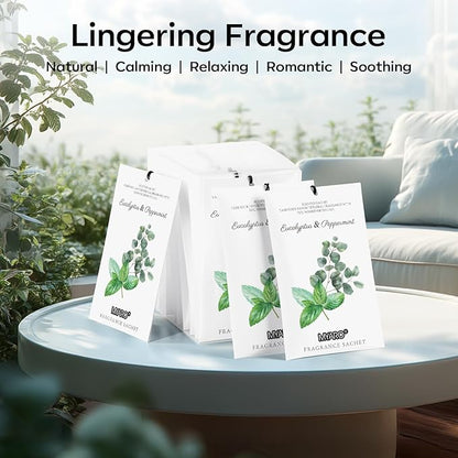 MYARO 12 Packs Eucalyptus Mint Scented Sachets for Drawer and Closet, Long-Lasting Closet Sachet Bags Drawer Deodorizers Fresh Scents, Home Fragrance Air Freshener