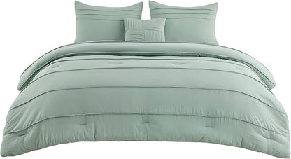 Bedsure California King Comforter Set - 4 Pieces Pinch Pleat Bed Set, Sage Green Boho Bedding for All Season, 1 Soft Comforter, 2 Pillowcases, 1 Decorative Pillow