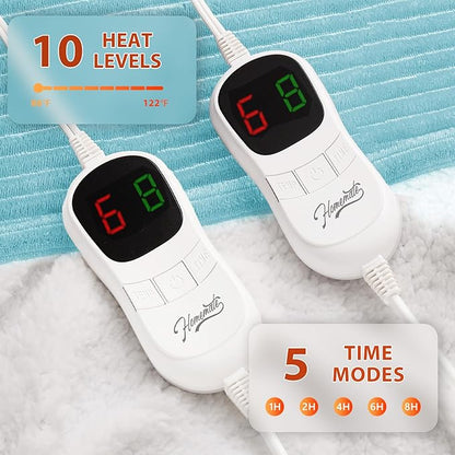 Homemate Electric Heated Blanket King Size - 100"x90" Heating Blanket King Size Dual Control 1/2/4/6/8 Hours Auto-Off 10 Heat Level Over-Heat Protection Soft Flannel Sherpa ETL Certification