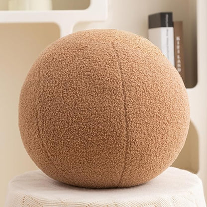 11.8 inch Ball Pillow Nordic Round Throw Pillows Boucle Ball Pillow Sphere Shaped Pillow Round Decorative Pillow for Couch, Sofa, Bedroom (Khaki, 11.8 inch)