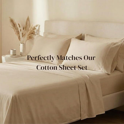 Beckham Hotel Collection Cotton Pillowcases King Size, 500TC, Sateen Finish, Open End, Breathable, Moisture-Wicking, Sand (Pack of 2)