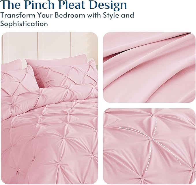 JOLLYVOGUE Twin Comforter Set 5 Pieces - Bed in a Bag Twin for All Season, Pintuck Bedding Comforter Sets with Comforter, Flat Sheet, Fitted Sheet and Pillowcases & Shams, Baby Pink