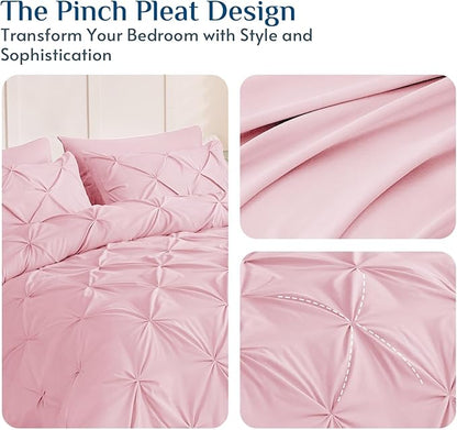 JOLLYVOGUE Full Size Comforter Sets 7 Pieces - Bed in a Bag Full for All Season, Pintuck Bedding Comforter Sets with Comforter, Flat Sheet, Fitted Sheet and Pillowcases & Shams, Baby Pink