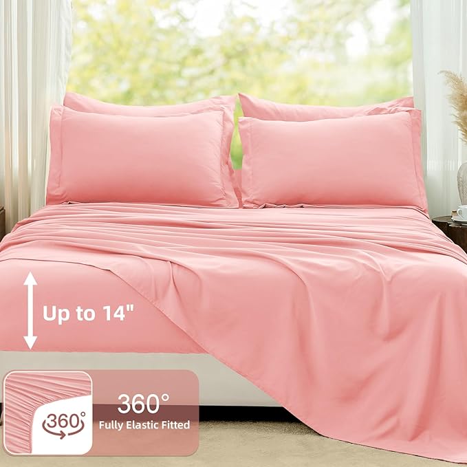 FUANNA Full Size Comforter Sets Pink, 7 Pieces Soft Bed in a Bag Full, All Season Lightweight Bed Sets with Comforter, Flat Sheet, Fitted Sheet, Pillowcases & Shams