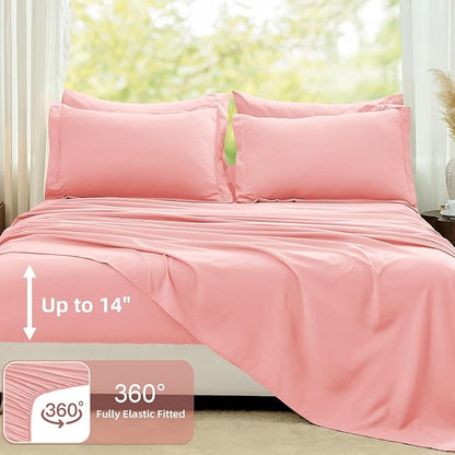 FUANNA Full Size Comforter Sets Pink, 7 Pieces Soft Bed in a Bag Full, All Season Lightweight Bed Sets with Comforter, Flat Sheet, Fitted Sheet, Pillowcases & Shams