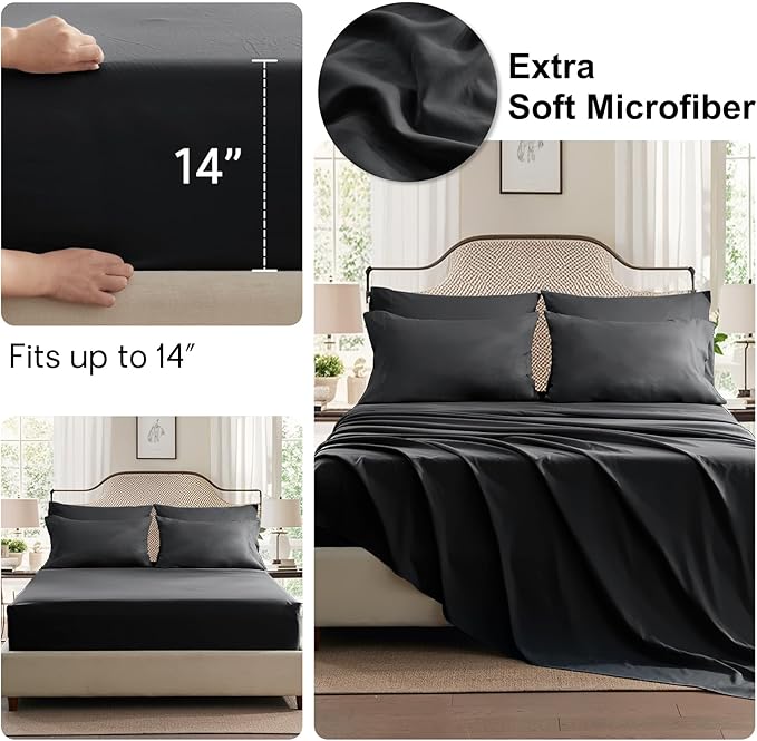 Anluoer Full Size Comforter Sets - 7 Pieces Bed in a Bag Full, Black Lightweight Bedding Sets with 1 Comforter, 2 Pillow Shams, 2 Pillowcases, 1 Flat Sheet, 1 Fitted Sheet