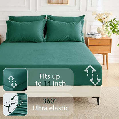 MUXHOMO 7 Pieces California King Comforter Set, Soft Bed in a Bag Cal King Size, All Season Bedding Set with Comforter, Flat Sheet, Fitted Sheet, Pillowcases & Shams, Emerald Green