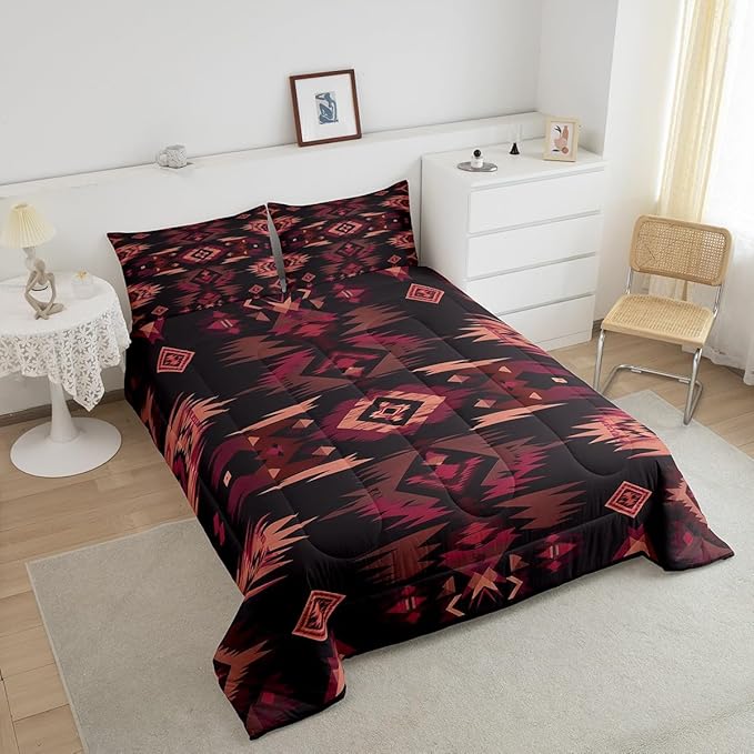 Feelyou Kids Western Boho Aztec Comforter Set,Southwestern Country Rustic Bedding Set Twin Size,Boys Girls Bedroom Room Decor,Farmhouse Western Comforter,Southwestern Bed Set