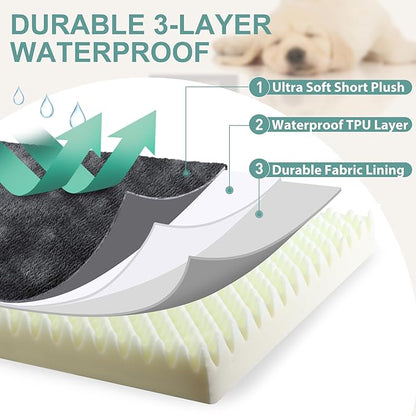 Waterproof Dog Bed Large Medium Sized Dogs, Orthopedic Washable Crate Pad 36 inch, Foam Pet Bed with Removable Cover Reversible, Anti-Slip Kennel Pad, 35"x22", Dark Gray