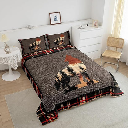 Erosebridal Wolf Bedding Set Twin Size,Howling Wolves Comforter Set for Kids Boys Girls Teens,Rustic Farmhouse Cabin Down Comforter,Safari Animals Print Duvet Insert with 1 Pillow Case,Orange Gray