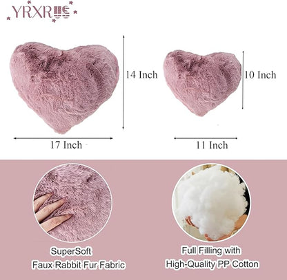 YRXRUS Heart Pillow, Dusty Pink Heart Pillows, Love Pillow Gifts, 14X17 Inch Large Heart Shaped Pillows, Faux Rabbit Fur Coquette Room Decor Throw Pillows, Living, Bedroom, Indoor Outdoor