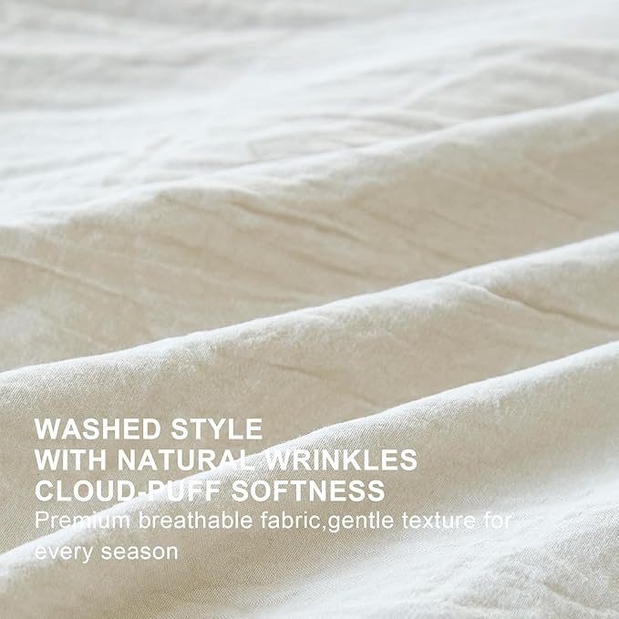 Beige Ruffle Comforter Set King, Pre-Washed Shabby Chic Bedding Set, Lightweight Cottagecore Soft Romantic Cozy 1 Comforter & 2 Shams, All-Season