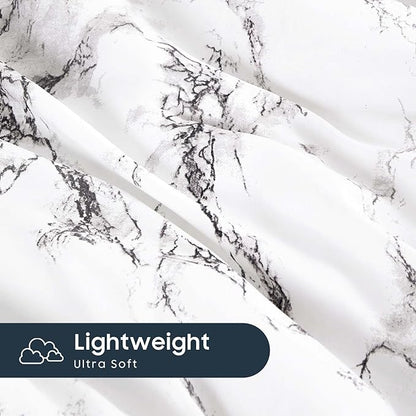 Wake In Cloud - Marble Comforter Set, Neutral Modern Aesthetic for Men Women, Soft Lightweight Bedding, 3 Pieces, Black White, Queen Size