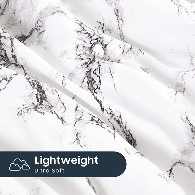 Wake In Cloud - Marble Comforter Set, Neutral Modern Aesthetic for Men Women, Soft Lightweight Bedding, 3 Pieces, Black White, California King Size