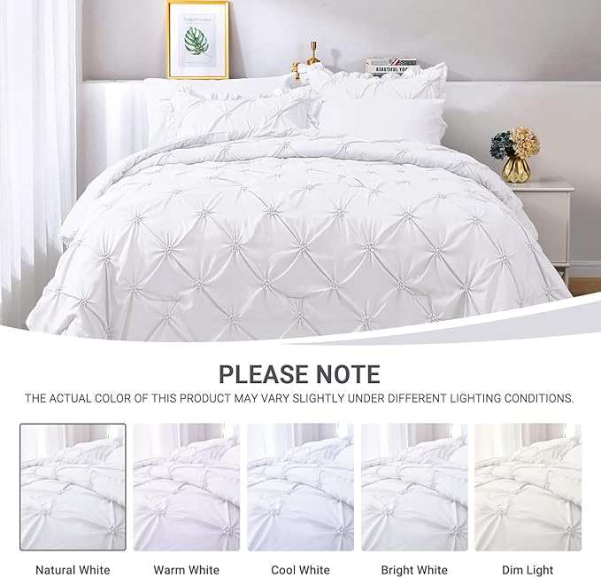 JOLLYVOGUE White Twin Size Comforter Sets 5 Pieces, Pintuck Bed in a Bag Comforter Set for Bedroom, Bedding Comforter Sets with Comforter, Sheets,Ruffled Shams & Pillowcases