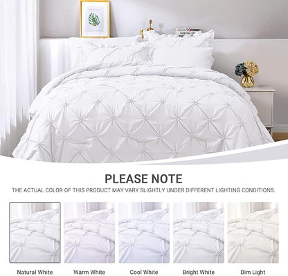 JOLLYVOGUE White Twin Size Comforter Sets 5 Pieces, Pintuck Bed in a Bag Comforter Set for Bedroom, Bedding Comforter Sets with Comforter, Sheets,Ruffled Shams & Pillowcases