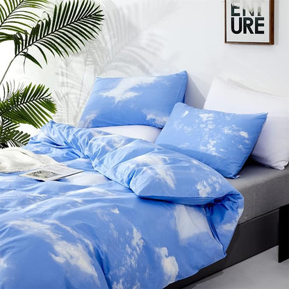 CLOTHKNOW Blue White Sky Full Size Comforter Sets 3Pcs Blue Bedding Comforter Sets Blue Comforter Light Blue Comforter with 2 Pillowcases