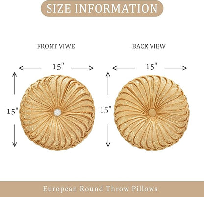 EUCIOR Round Throw Pillows,Golden Throw Pillows,Soft Spandex Velvet Fabric,Pumpkin Pleated Handmade Gold Round Velvet Decorative Pillow for Sofa Bedroom Livingroom(Golden)