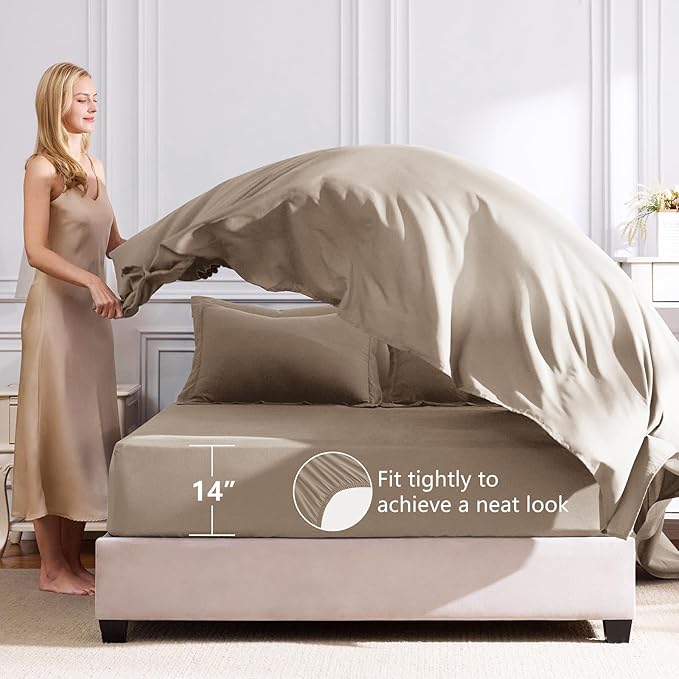CozyLux Full Size Comforter Sets Khaki - 7 Pieces Bed in a Bag Full, Luxury Soft Bed Set for All Seasons, Bedding Set with Down Alternative Comforter, Sheets, Pillowcases & Shams