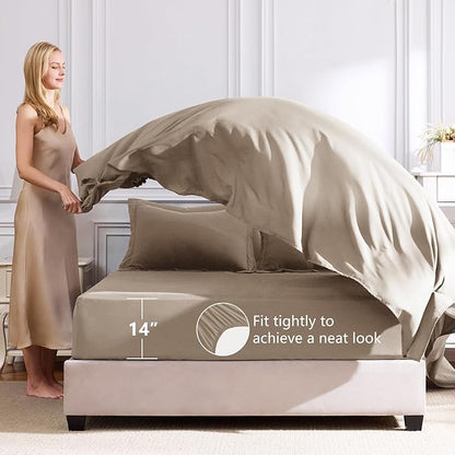 CozyLux Queen Comforter Set Khaki - Bed in a Bag Queen Size 7 Pieces, Luxury Soft Bed Set for All Seasons, Bedding Set with Down Alternative Comforter, Sheets, Pillowcases & Shams