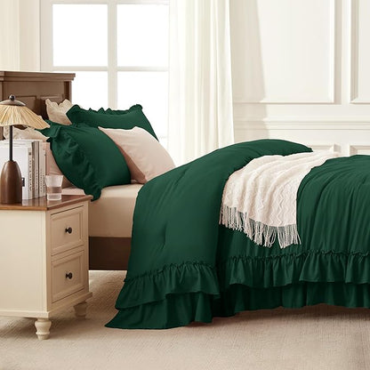 Andency Dark Green California King Comforter Set, 3 Pieces Lightweight Fluffy Farmhouse Shabby Chic Bedding Comforter Sets, Soft Microfiber All Season Cal King Bed Sets(104x96Inch)