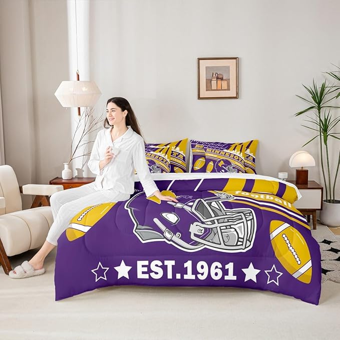 Feelyou Football 7 Pieces Comforter Sets Twin Size Kids Rugby Sports Bedding Set for All Season Football City Bed in a Bag with Comforter, Sheets, Pillowcases & Cushion Cover