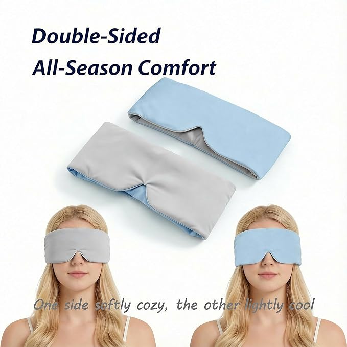 Deep Sleep Eye Mask 3.0 - Adjustable & Light-Blocking with Upgraded Silicone Seal, Dual-Sided Design(Ice-Silk & Wood Fiber), Zero-Pressure & Ultra-Soft for Side Sleepers and Travel (Gray)