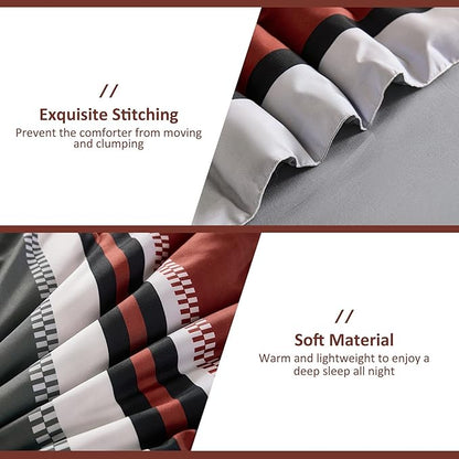 WONGS BEDDING Comforter King Size,Red Comforter Set King, 7 Pieces Bed in a Bag Soft Micorfiber Striped Bedding Set with Comforter, Flat Sheet, Fitted Sheet, Pillow Shams, Pillowcase