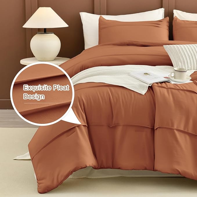 Masaca Oversized King Comforter 128x120,Pinch Pleat Pumpkin Bedding Comforter Set,3Pcs Ultra Soft Fluffy Extra Large King Comforter Set for All Season