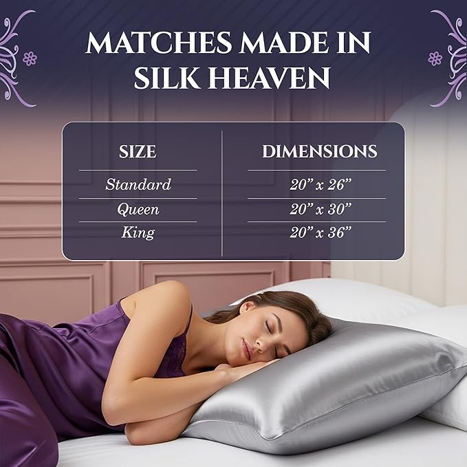 DECOLURE 100% Pure Mulberry Silk Pillow Case Standard Size – Highest Grade 30 Momme 6A+, Luxuriously Soft & Cooling Silk Pillowcase for Hair & Skin, Hypoallergenic, Breathable, Hidden Zipper (Silver)