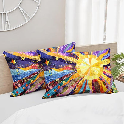 Sun Boho Comforter Set Twin Size 3 Pieces Bed in a Bag,Color Wildflower Garden Floral Bedding Set for Boys Girls Women, Floral Aesthetic Rustic Farmhouse Botanical Bedroom with 2 Pillow Covers