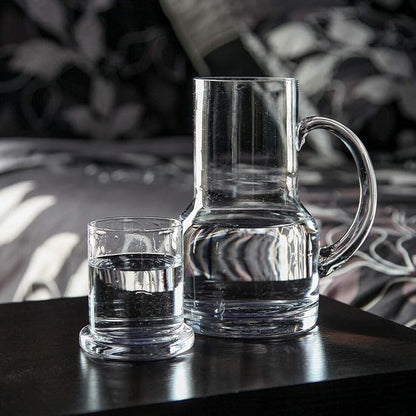 Lily's Home 16 oz Glass Water Carafe for Bedroom or Kitchen - Carafe with Cup Lid & Handle, Perfect for Bedside or Desktop Use, Modern Design