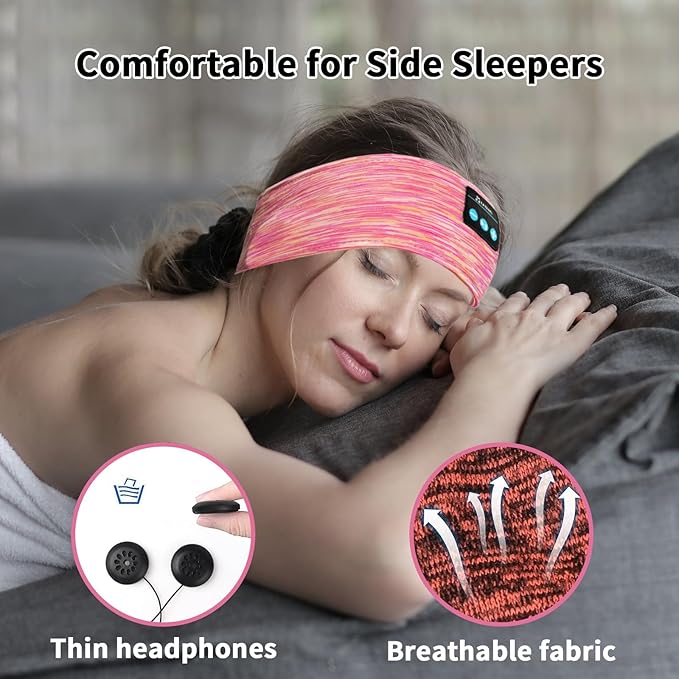 Bluetooth Headphones, Sleep Headphones Headband Wireless for Sleeping Side Sleepers - Adjustable Sleep Headphone, and Bluetooth Headbands for Women (Pink)