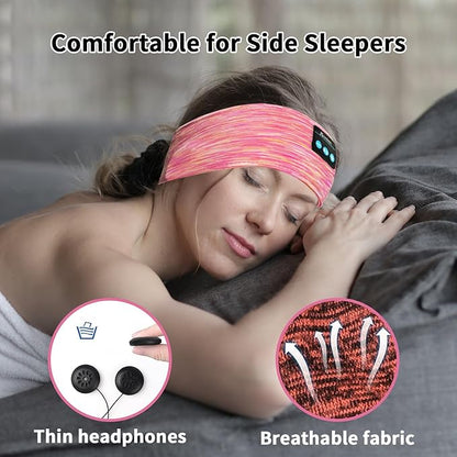 Bluetooth Headphones, Sleep Headphones Headband Wireless for Sleeping Side Sleepers - Adjustable Sleep Headphone, and Bluetooth Headbands for Women (Pink)