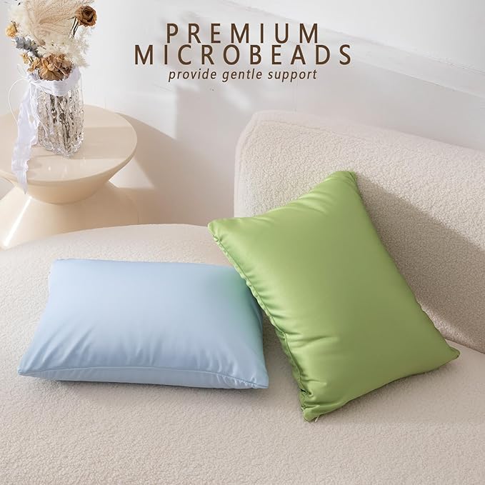 Microbead Throw Pillow Bedding Neck Pillows with Removable Cover, 16" x 12" Bed and Couch Decorative Pillow for Home Sofa Bedroom Fun Colors Support. Silky, Comfortable (Green Apple)