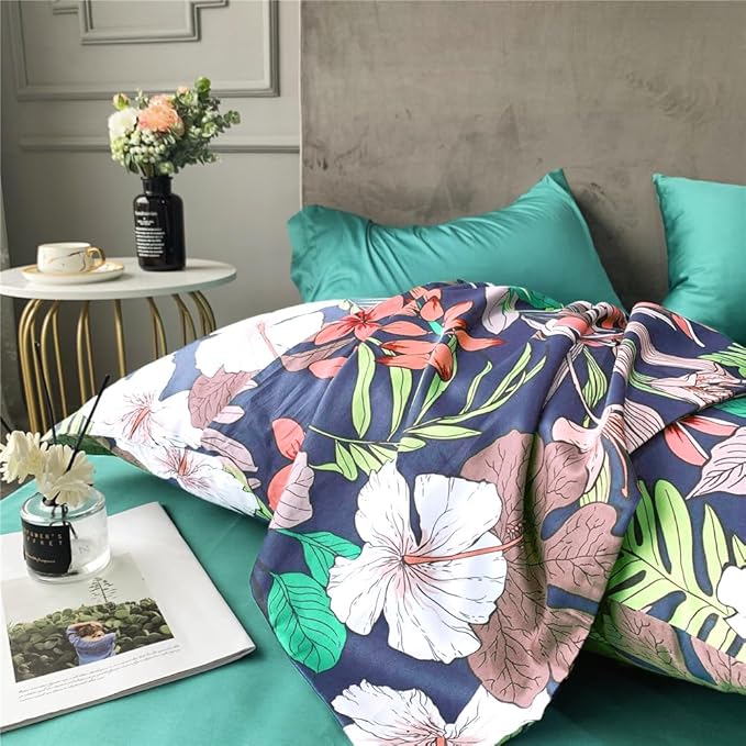 mixinni Floral Comforter Set Full Size Bed Garden Style Vibrant Colored Botanical Flower 3-Piece Bedding Set for Teens Kids