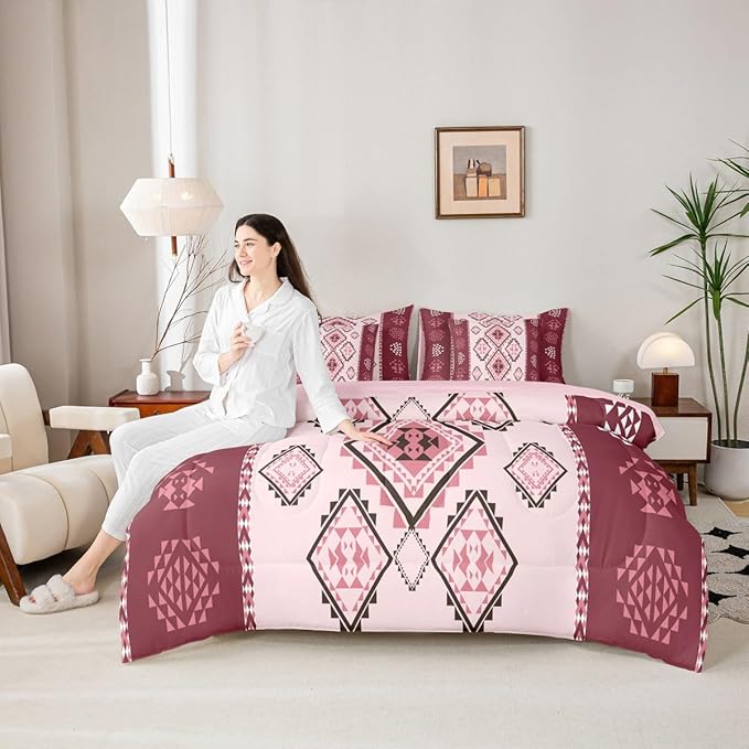 Erosebridal 7 Pcs Southwestern Aztec Bed in A Bag Queen Western Bohemian Comforter Set for Kids Teens Exotic Tribal Mexican Geometric Bedding Sets Ethnic Native American Sheet Set with Comforter