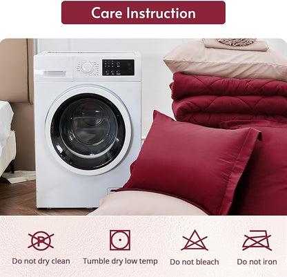 MUXHOMO 7 Pieces Queen Comforter Set, Reversible Bed in a Bag Queen Size, All Season Bedding Set with Comforter, Flat Sheet, Fitted Sheet, Pillowcases & Shams, Burgundy & Rose Gold