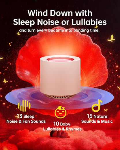 Dimmable Nursery Night Light: Red Light Therapy Sleep Sound Machine with 38 Soothing Sounds & Calming Womb Soother Shusher, Memory Function, White Noise Machine with Timer for Baby Adult Gift (Peach)